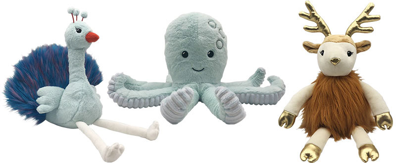 cute lux stuffed plush toy peacock, octopus and deer