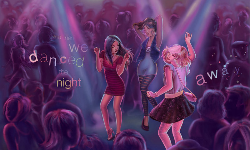 personal digital painting of a fun girls night out dancing and wearing cute outfits