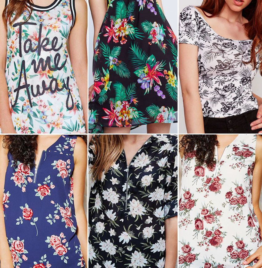 Trendy spring summer womens fashion surface textile graphics in floral, tropical pattern