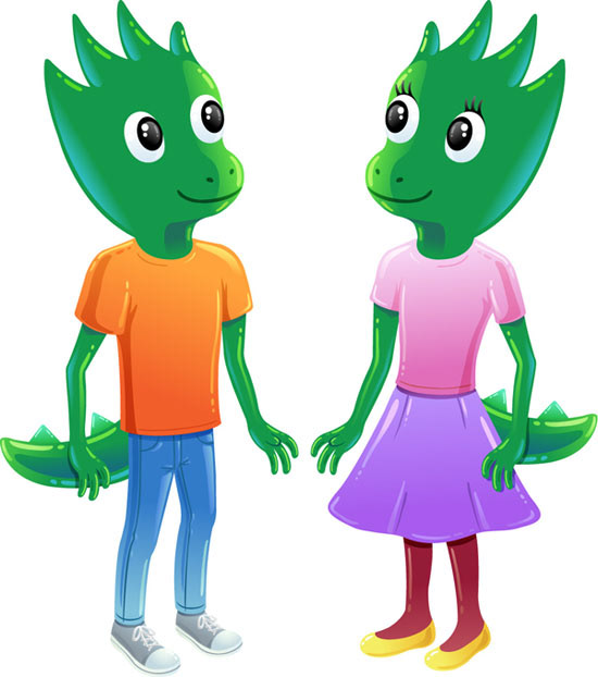 dragon boy and girl illustration used as mascots for an elementary school