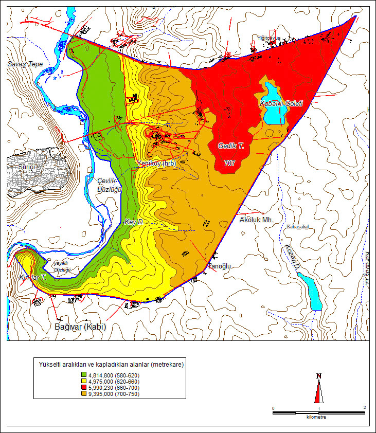 Colored topography map of Dicle University campus and its surroundings.