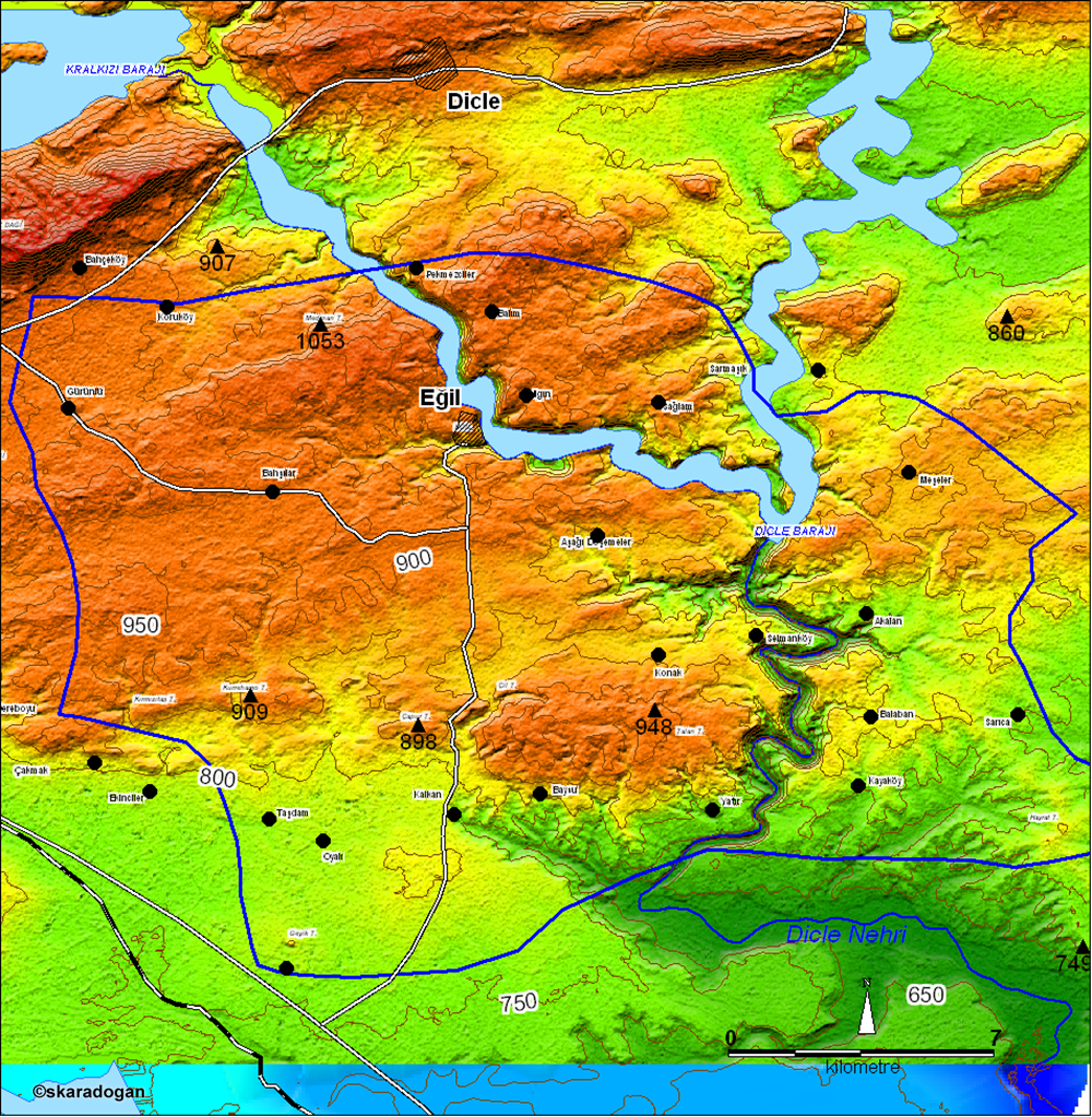 Eğil district topography map.