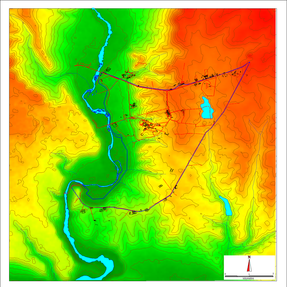 Colored topography map of Dicle University campus and its surroundings.