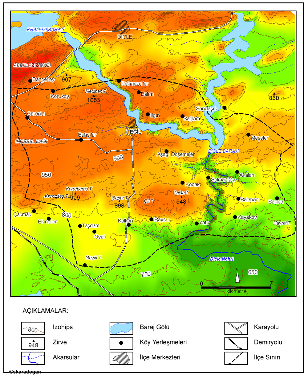 Eğil district topography map.