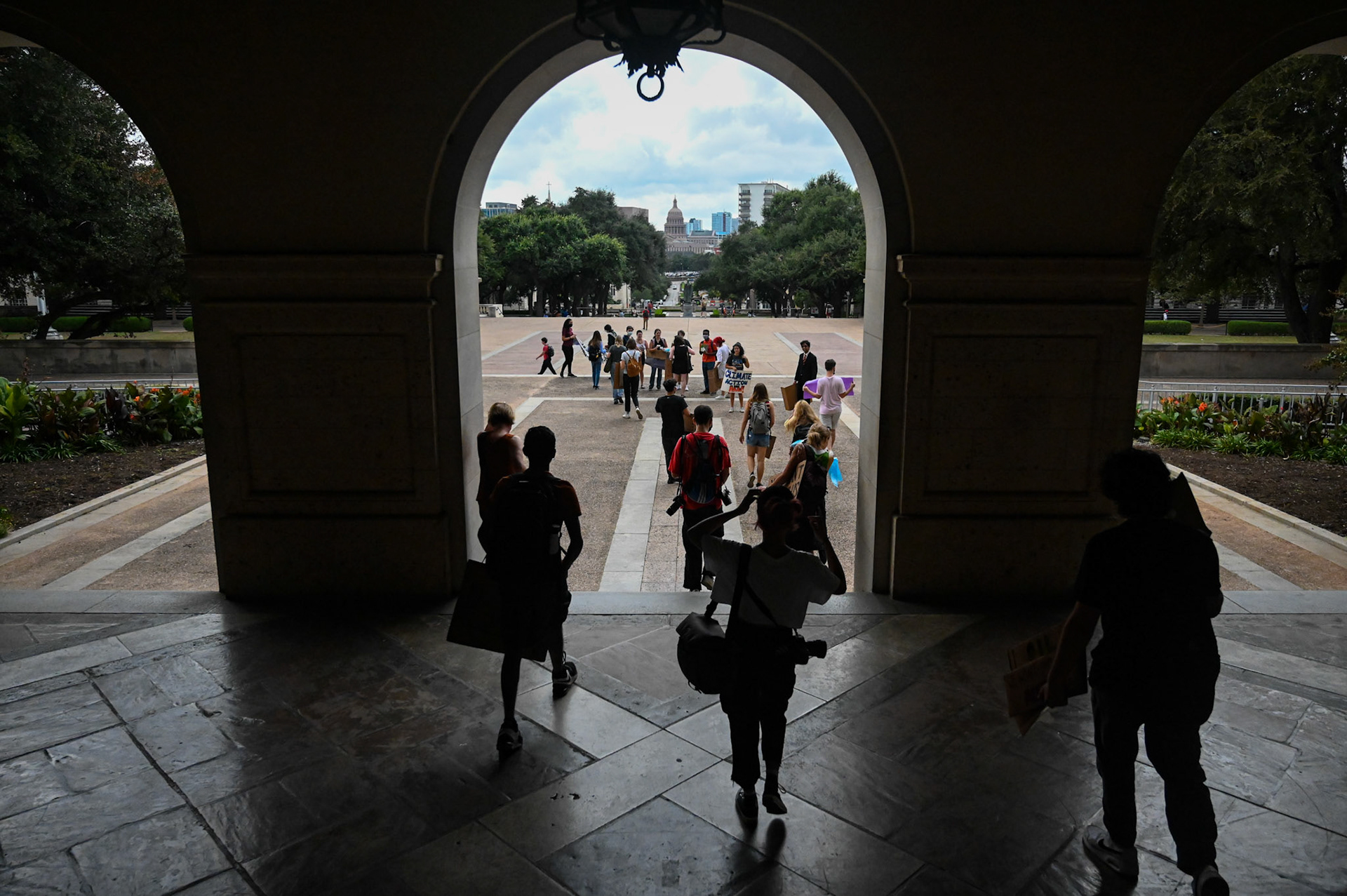 SFCC exit the Tower after protesting University climate policies on October 26, 2021. 
