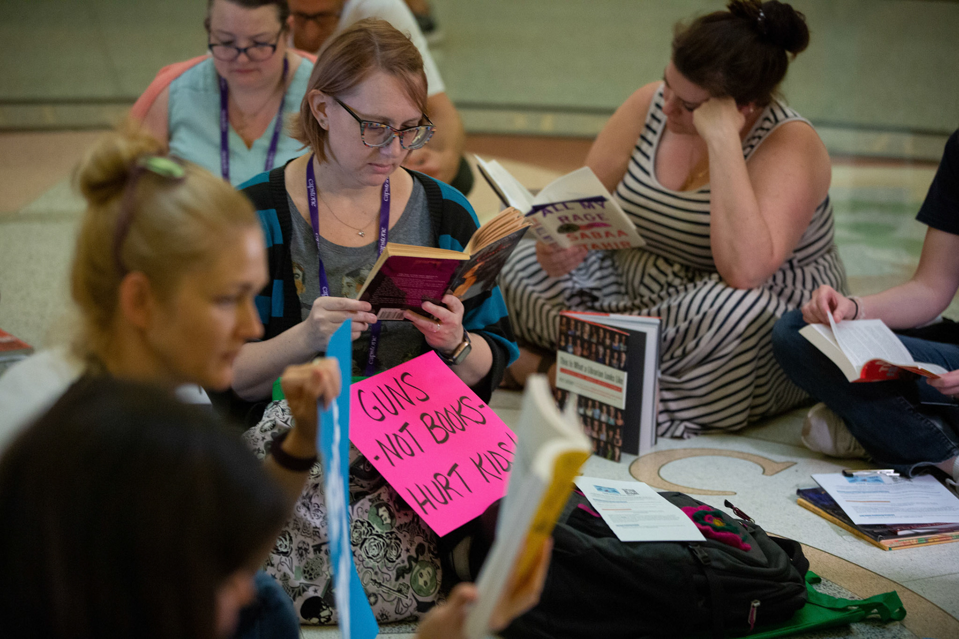 Demonstrators held a read-in in the capitol rotunda Wednesday afternoon during the reading of HB 900, a bill aimed to prohibit inappropriate books in school libraries. Protestors opposing the bill say the language is too vague to be effective.