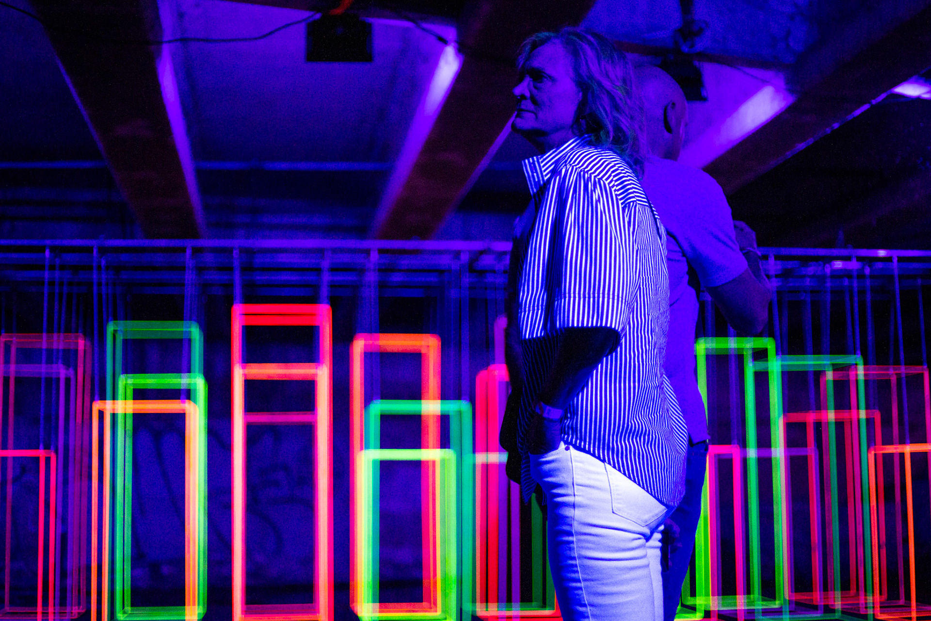 Austinites walk through the annual Waterloo Greenway creek show’s featured light installations on preview night, Nov. 10, 2022.