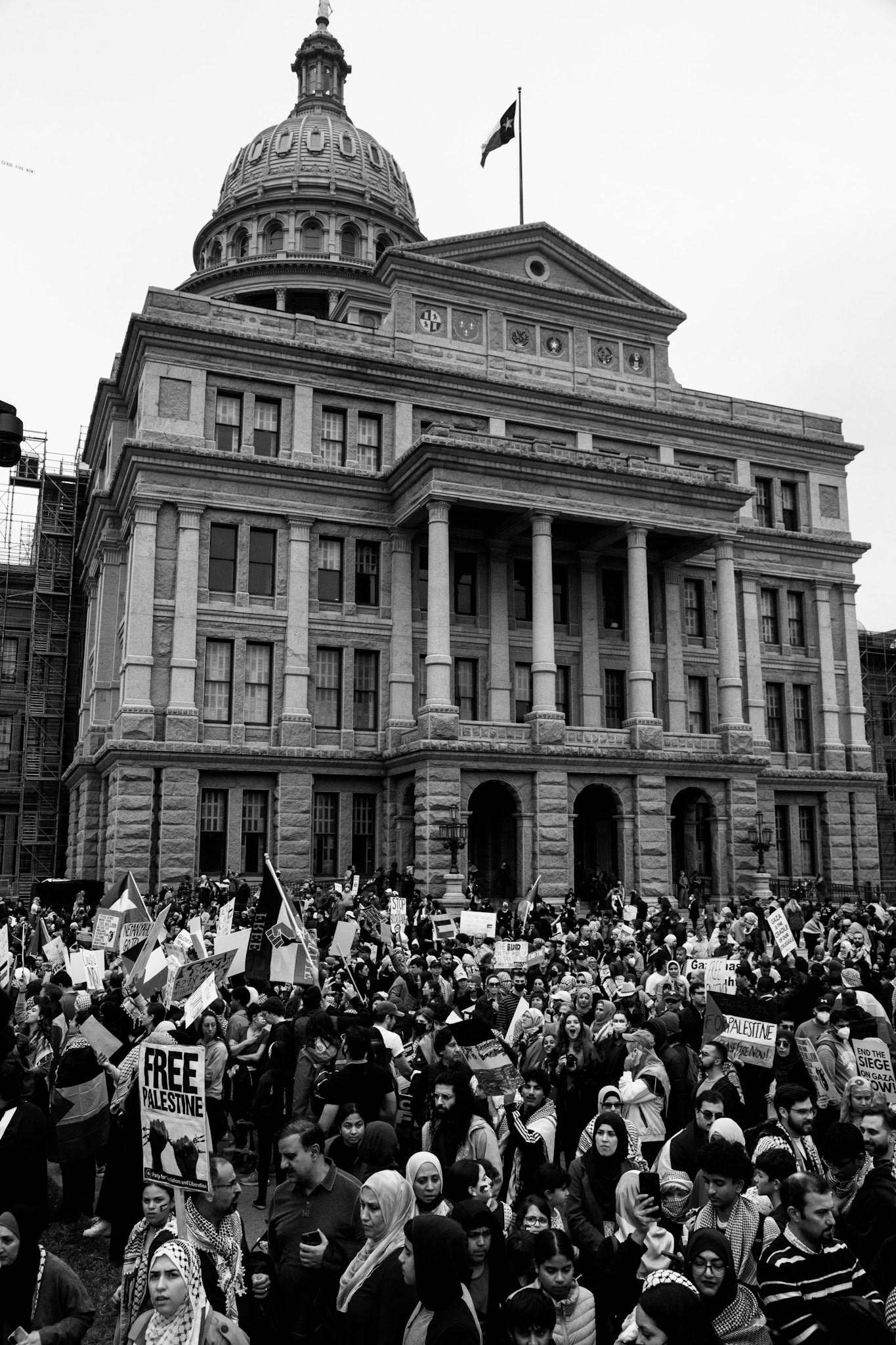 Over 15,000 attendees a protest outside the Capitol on Sunday calling for an immediate ceasefire in Palestine, an end to the United States' aid to Israel and an end to the siege on Gaza, on Nov. 12, 2023. Protestors rally on the north side of the Capitol, reciting chants and listening to speakers before marching downtown. 