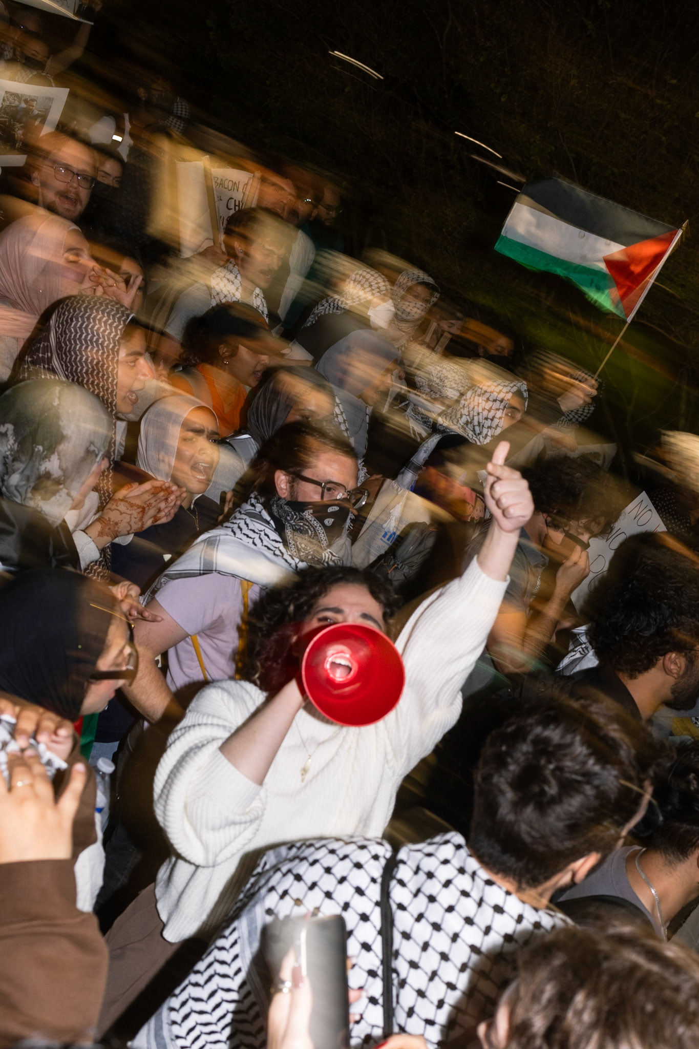 Over 200 protest former Israeli Prime Minister Naftali Bennett speaking at the LBJ School of Public Affairs in a noise demonstration organized by the Palestine Solidarity Committee on Nov. 19, 2024.
