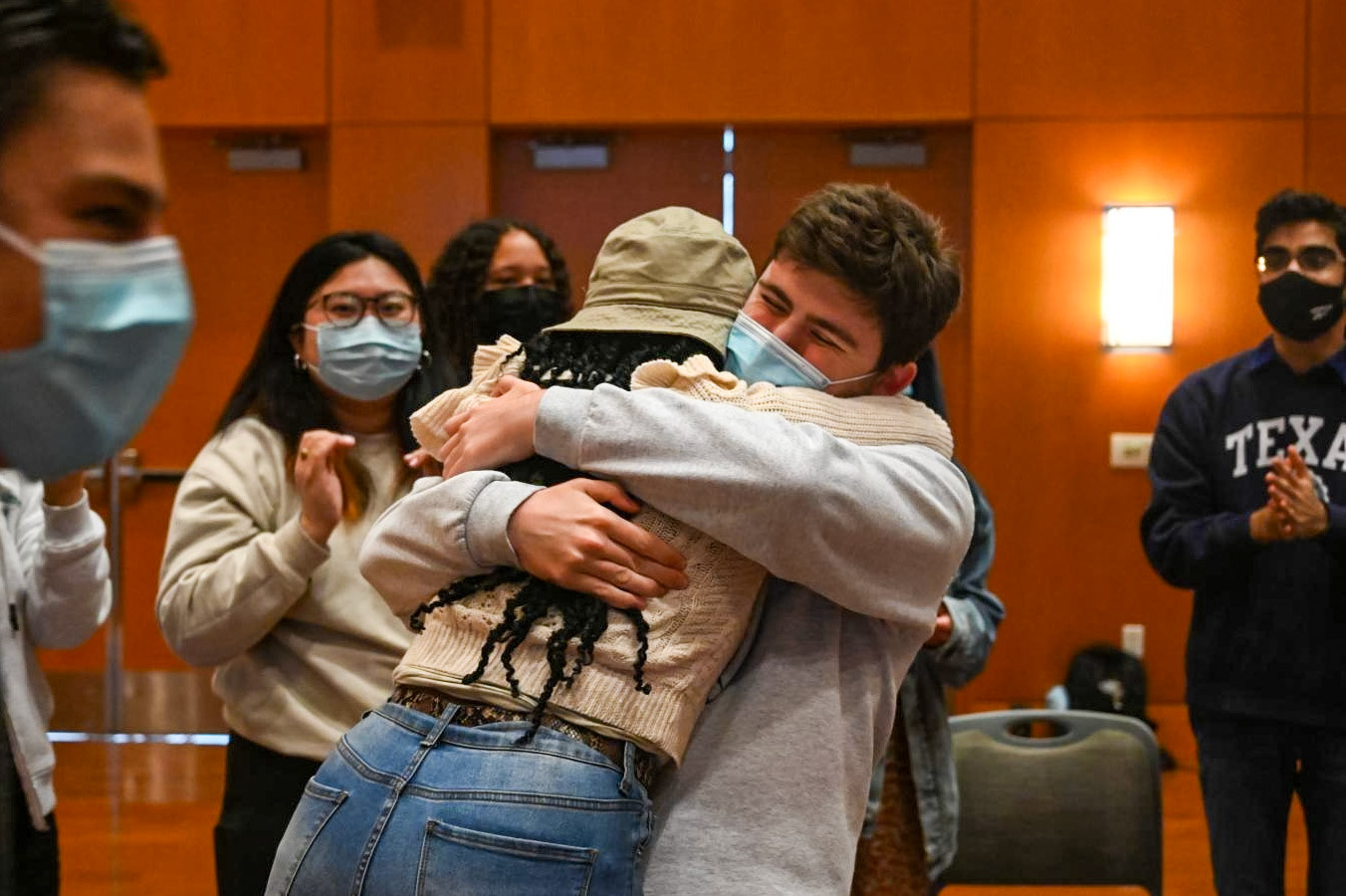 Leland Murphy and Isabel Agbassi embrace after winning President and Vice President of the student body in the 2022-23 election on March 7, 2022. 