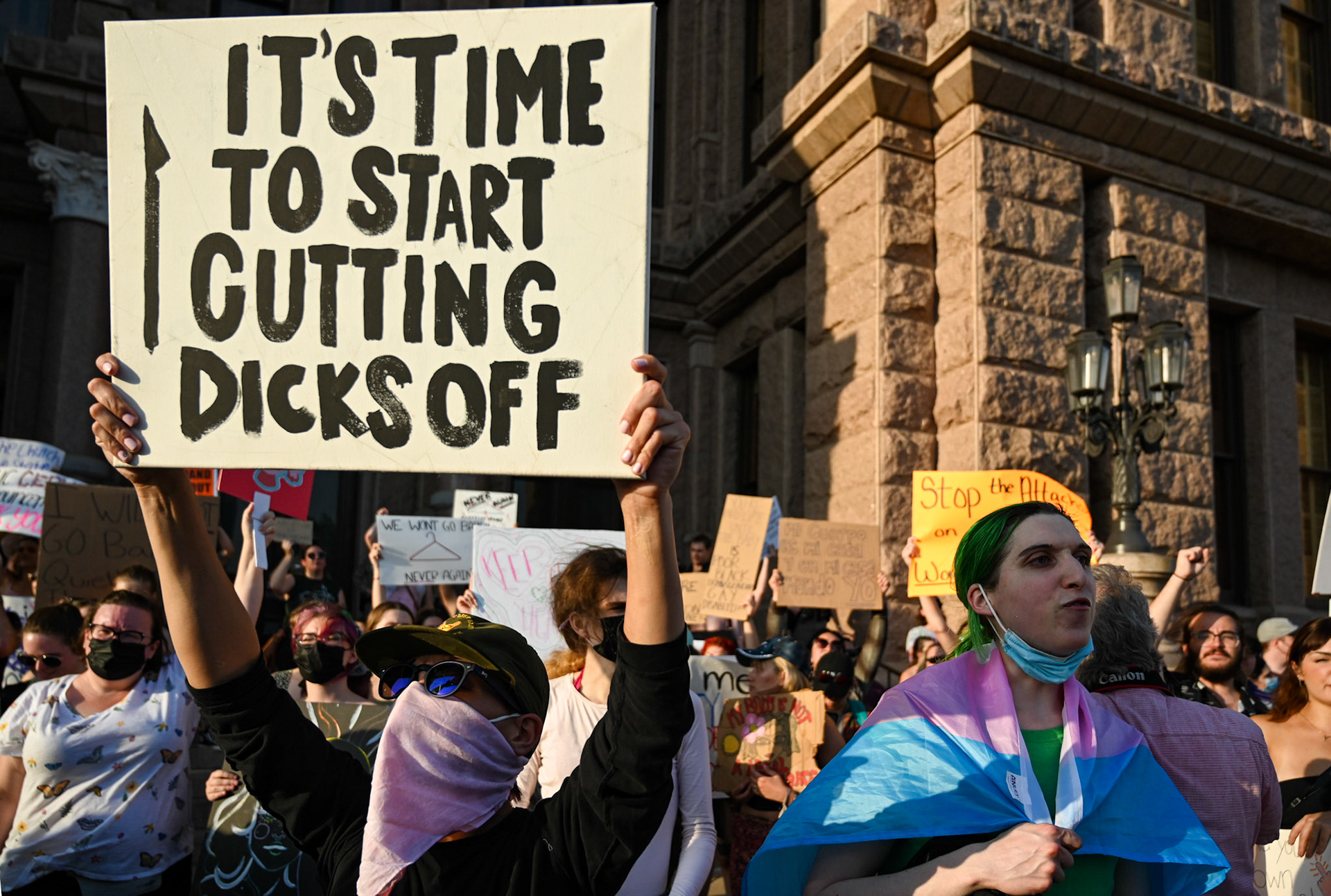 Protestors march from Republic Square to the Texas State Capitol following ProPublica’s leak of the Supreme Court’s opinion to overturn Roe v. Wade on May 3, 2022.