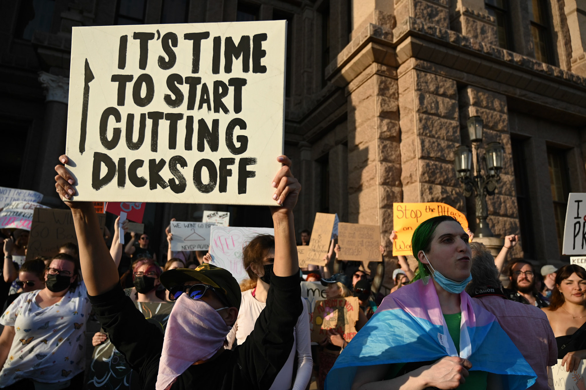 After marching from Republic Square, protestors arrive at the Capitol steps on May 3, 2022. The crowd echoed chants such as "my body, my choice."