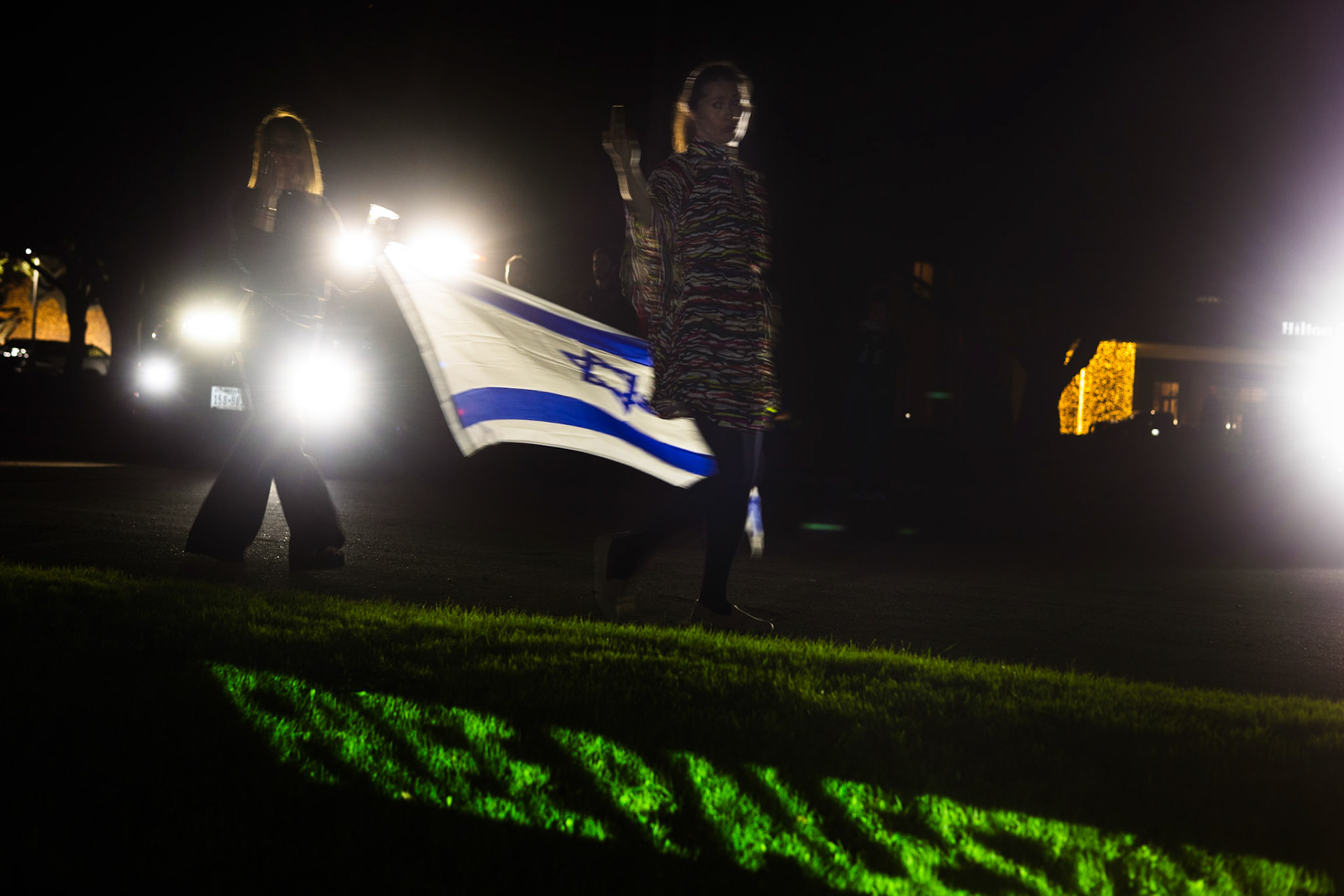 JNF conference attendees counter-protest a noise demonstration outside the Hilton Anatole on Nov. 17, 2024.