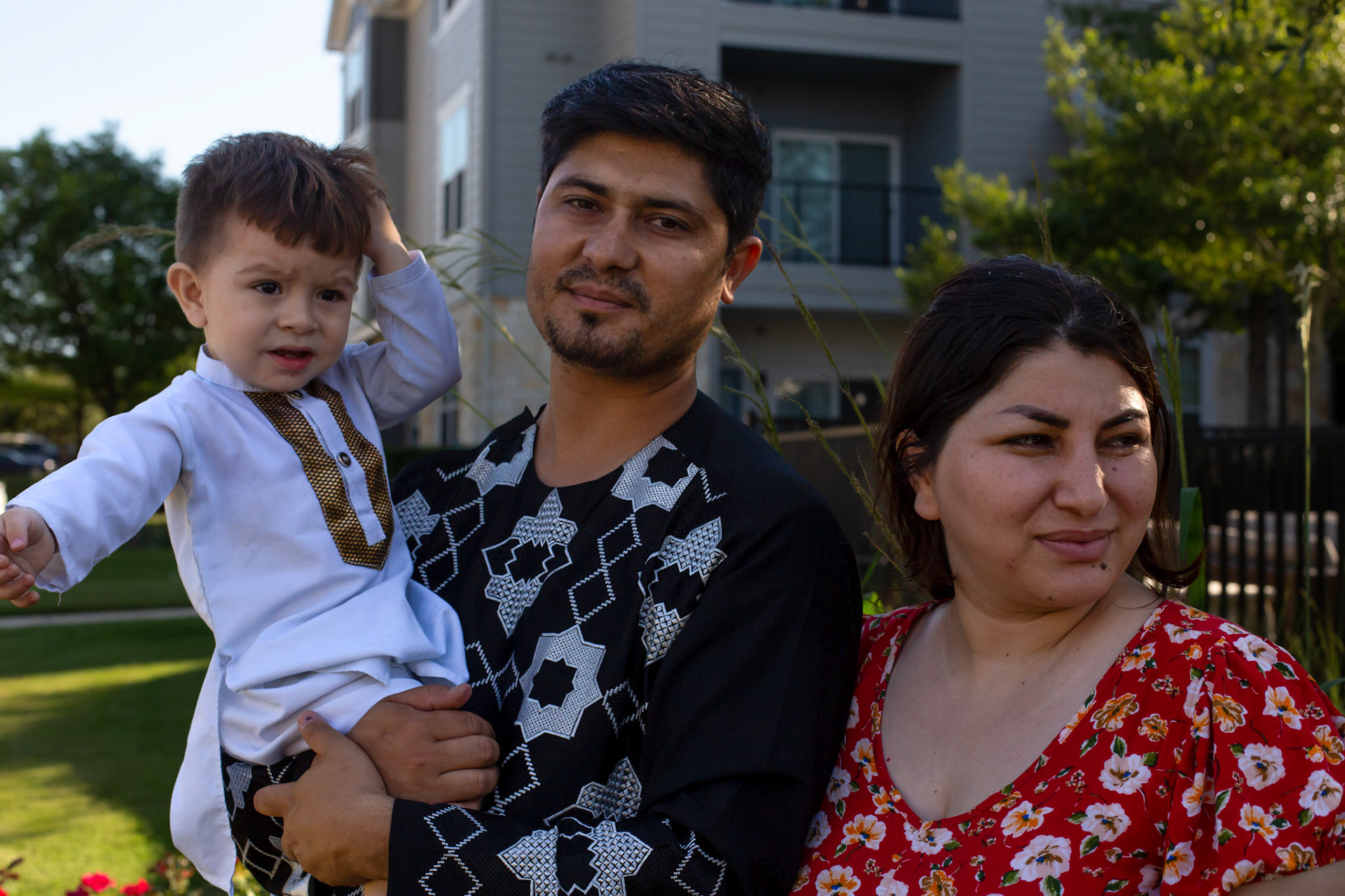 Afghan refugee Azita Jawed and her husband Hamid Sadra at their home in Austin, Texas on May 17, 2023. Jawady, a former social worker and employee at USAID and Sadra, an artist, fled to Texas from danger they faced from their previous jobs in Afghanistan.