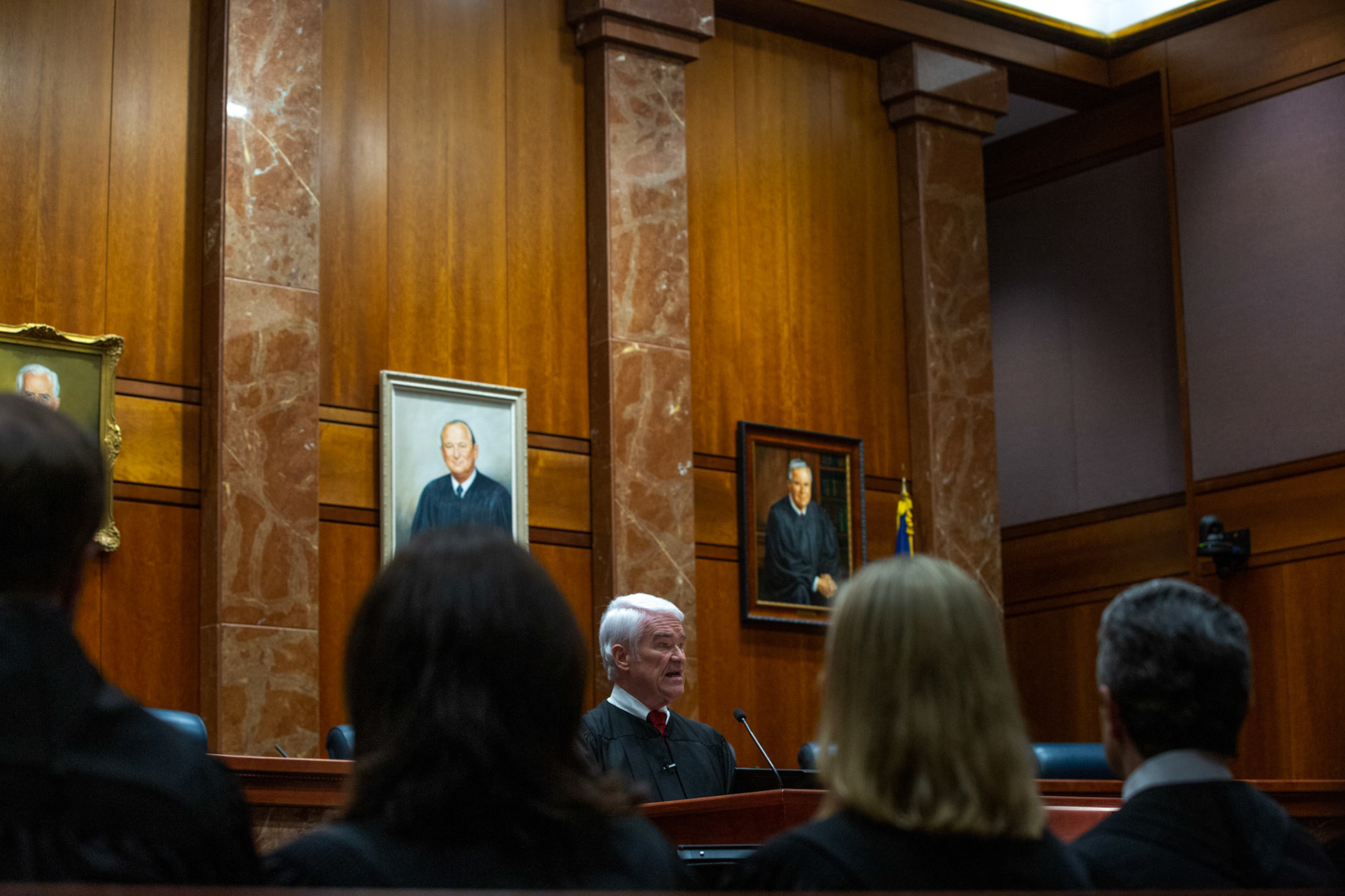 Chief Justice Nathan Hecht delivers his State of the Judiciary speech at the Supreme Court in Austin on Apr. 5, 2023.