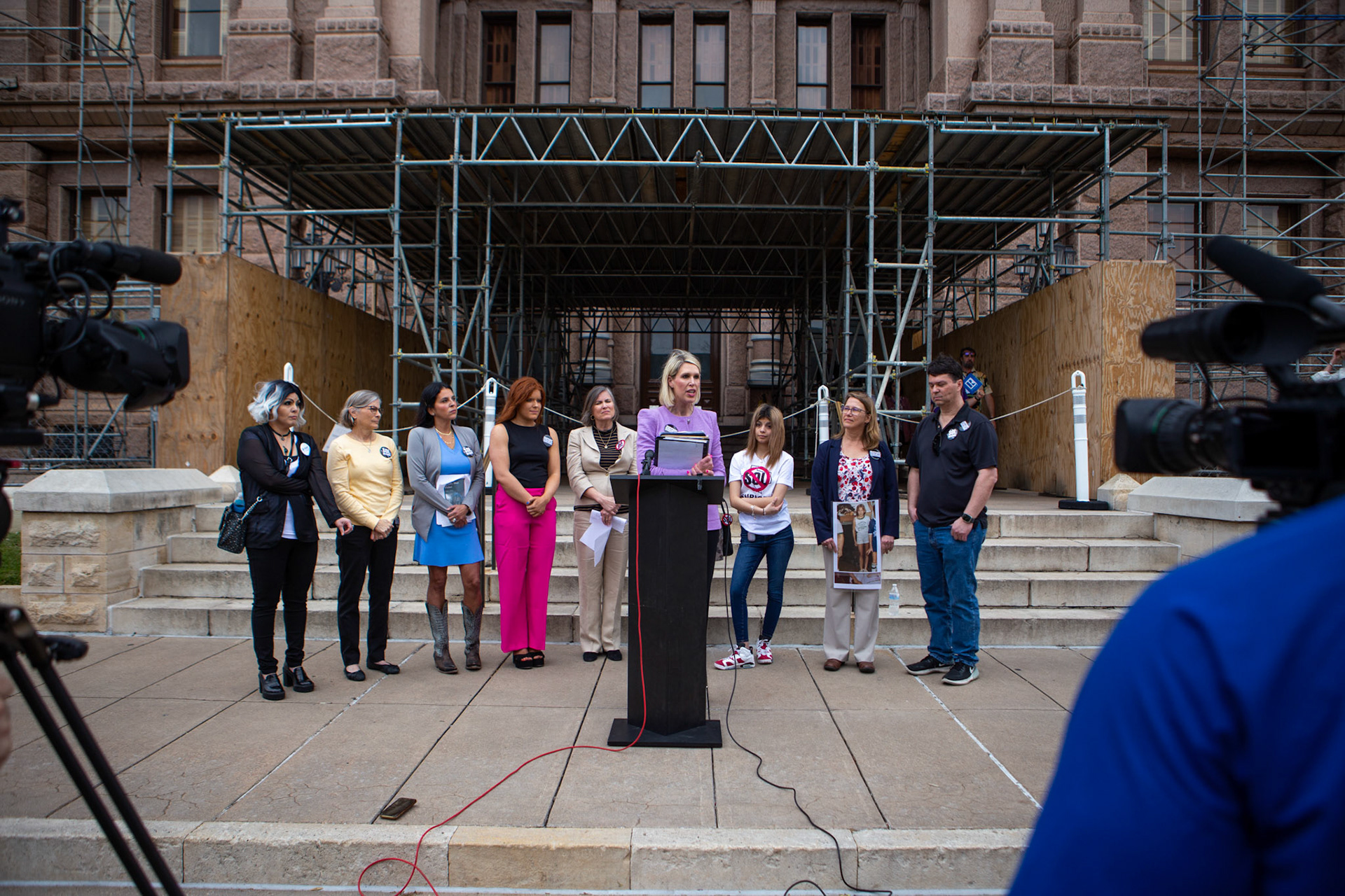 Victims’ rights attorney Michelle Simpson Tuegel protests HB4601, a bill that would decrease the statute of limitations for child sexual abuse cases, on the State Capitol Steps on Mar. 22, 2023.
