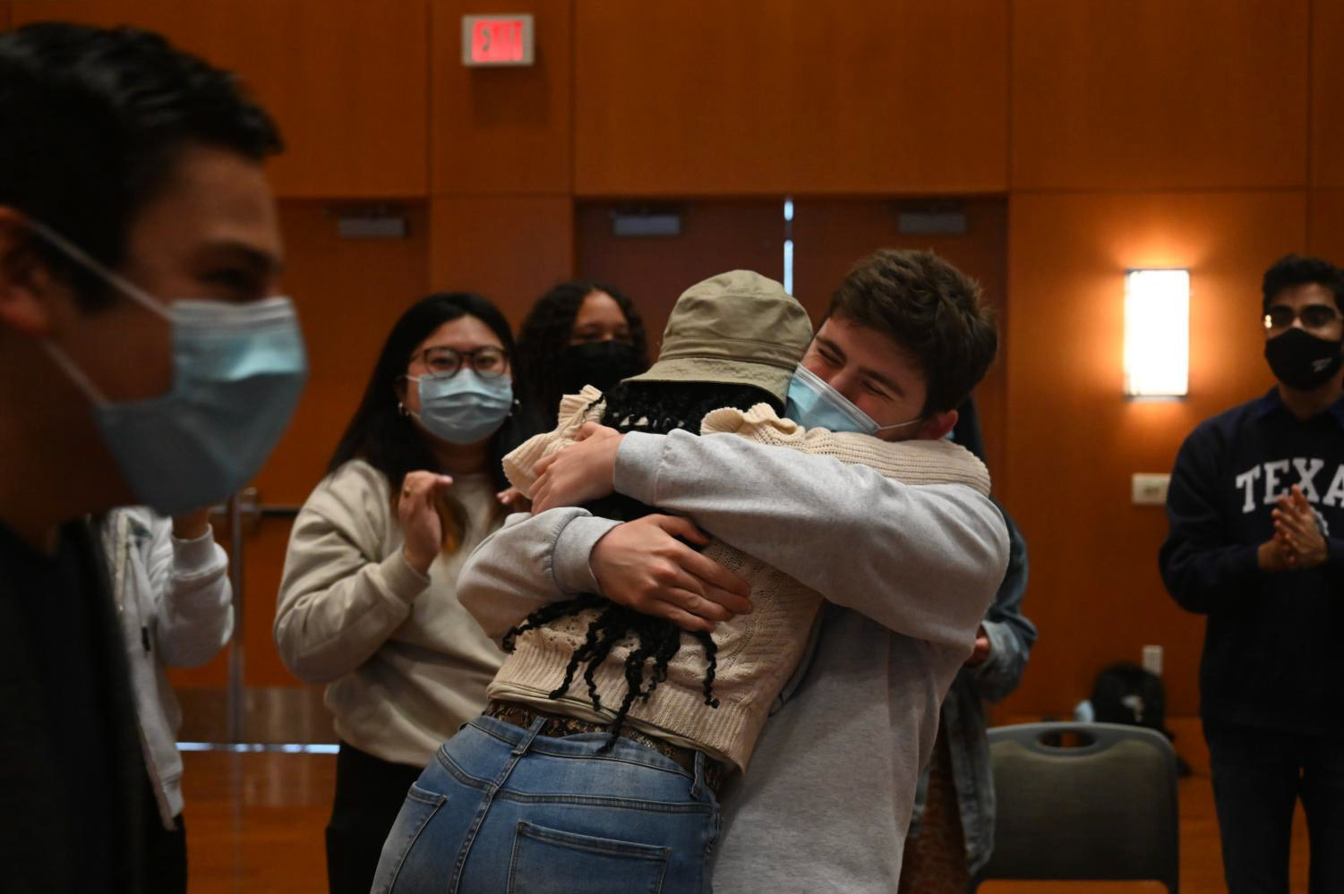 Leland Murphy and Isabel Agbassi embrace after winning President and Vice President of the student body in the 2022-23 election on March 7, 2022. 