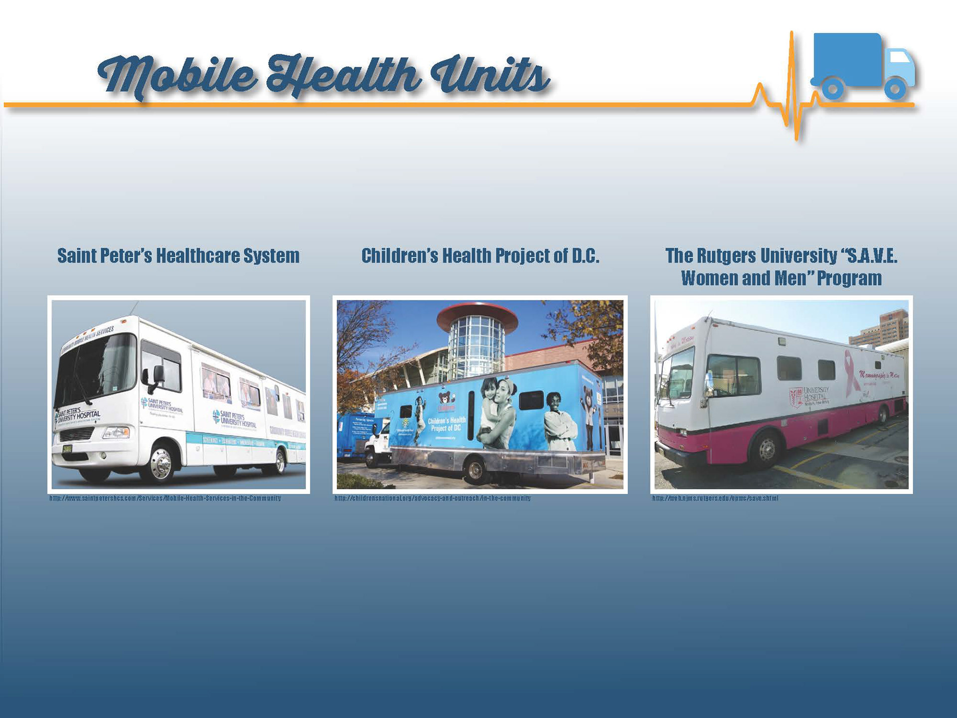 One way to increase access is to bring healthcare to the community. There are many examples of mobile health outreach programs. These programs can deliver preventative services and screenings like mammograms and immunizations. 