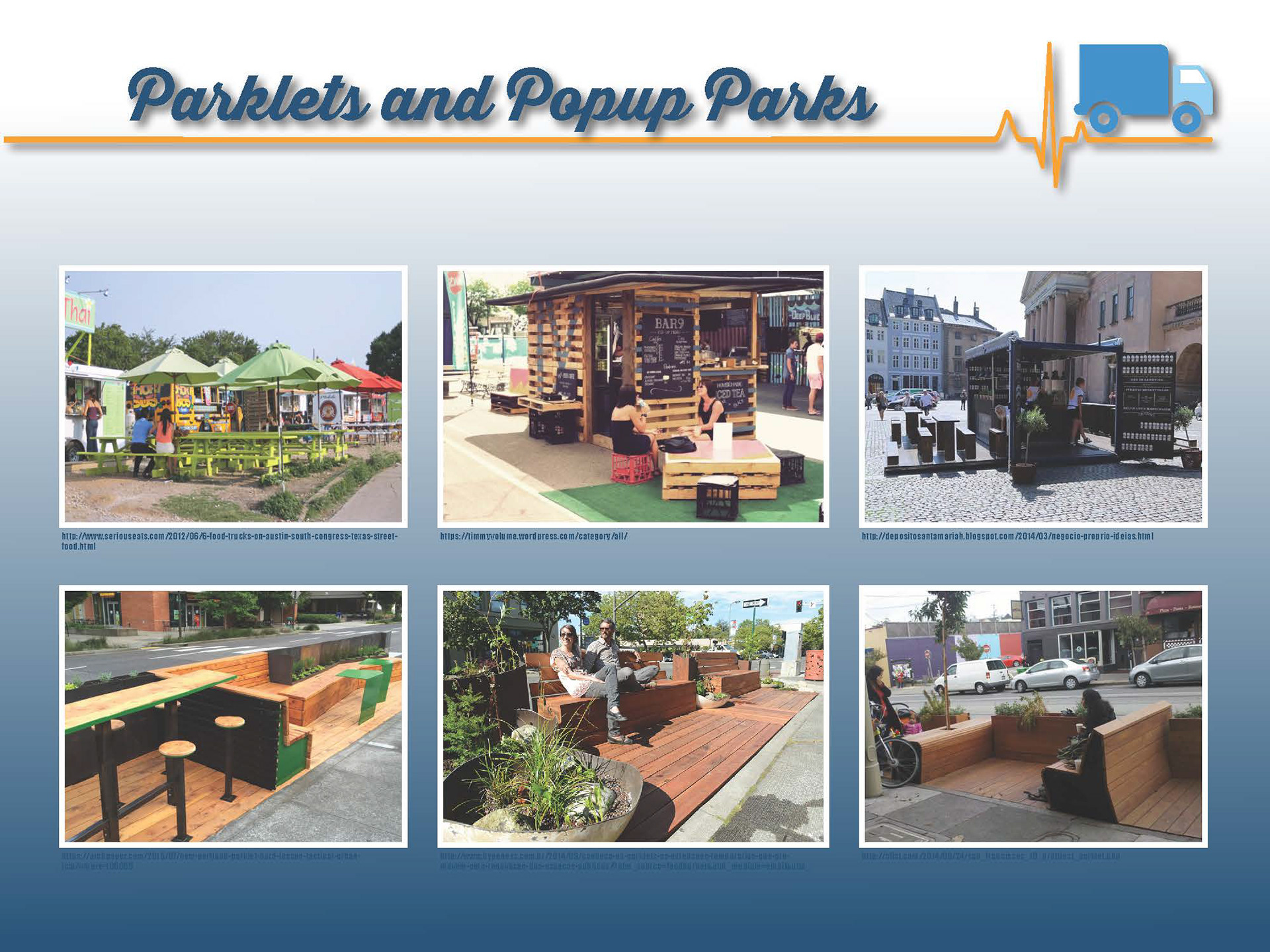 While the mobile health vehicle is a terrific way to bring health into heavily trafficked areas, we next needed to think about how to activate places that these vans would frequent.  We envision the trends of popup shops, food truck rallies and parklets as terrific ways to entice people off their daily path.  These new spaces would be a welcoming place to wait for services or just a great spot to hang out and take a break from work.