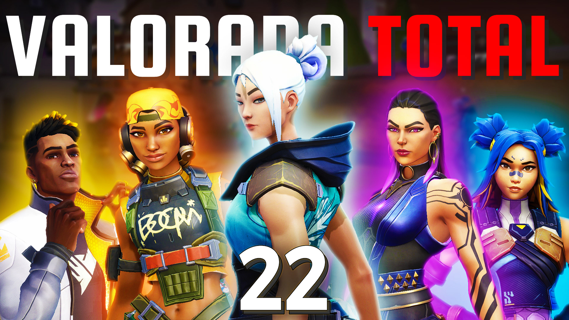 Exemplo de thumbnail para YouTube, com personagens de Valorant e textos chamativos, mostrando estilo de design para série de gameplay.