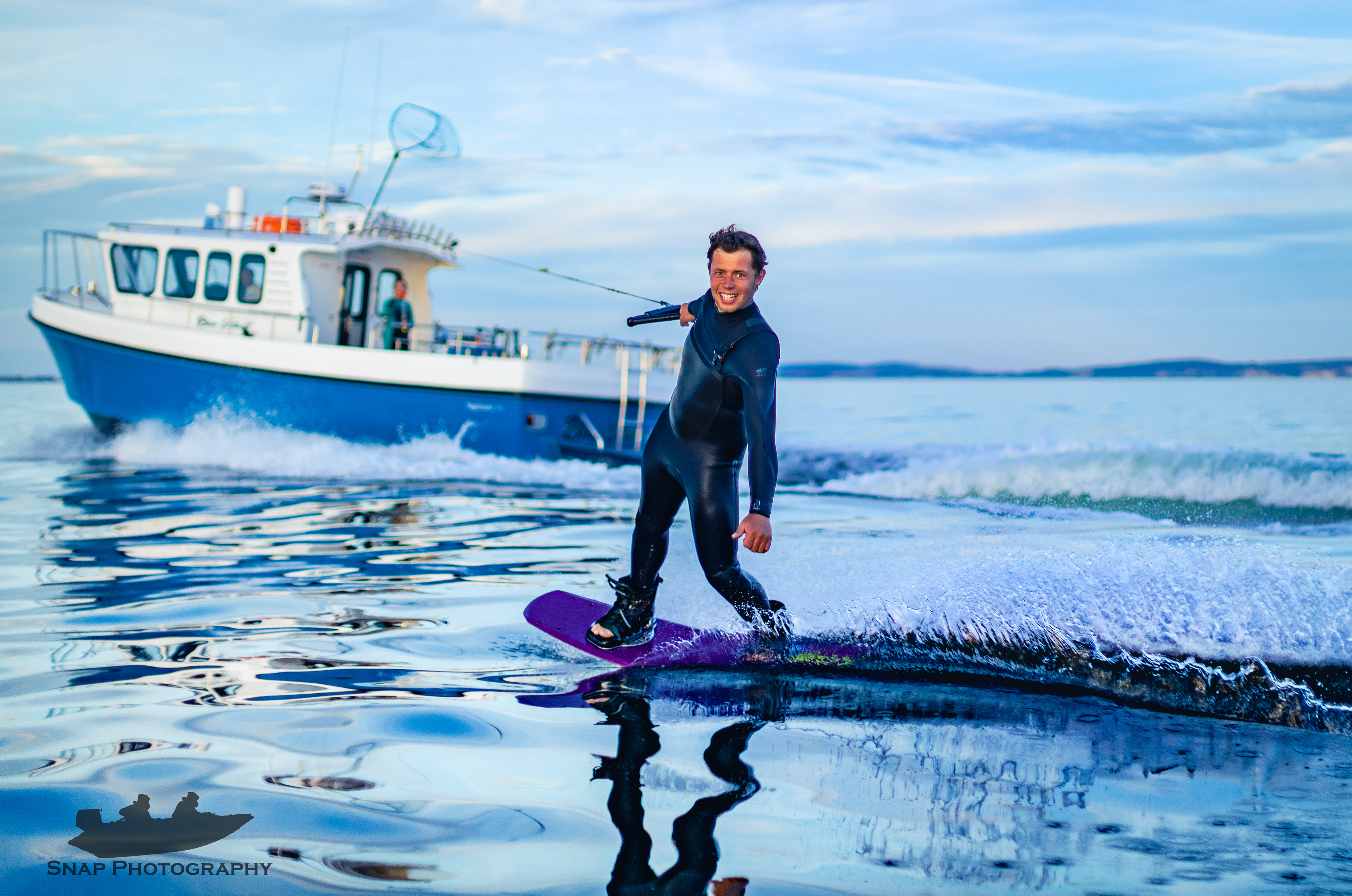 Blue hour wakeboard in Christchurch Bay