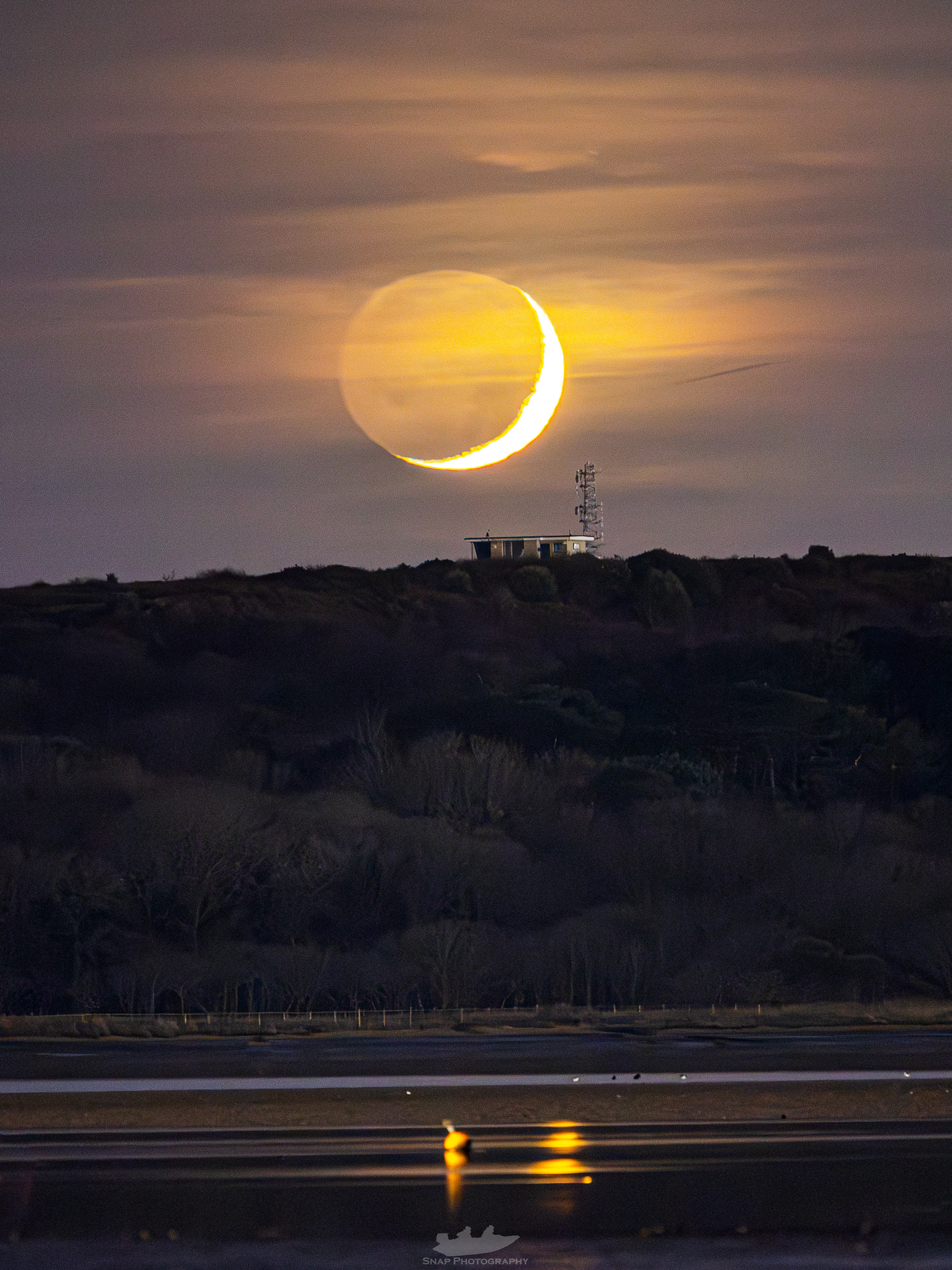 Moon set over Hengistbury Head