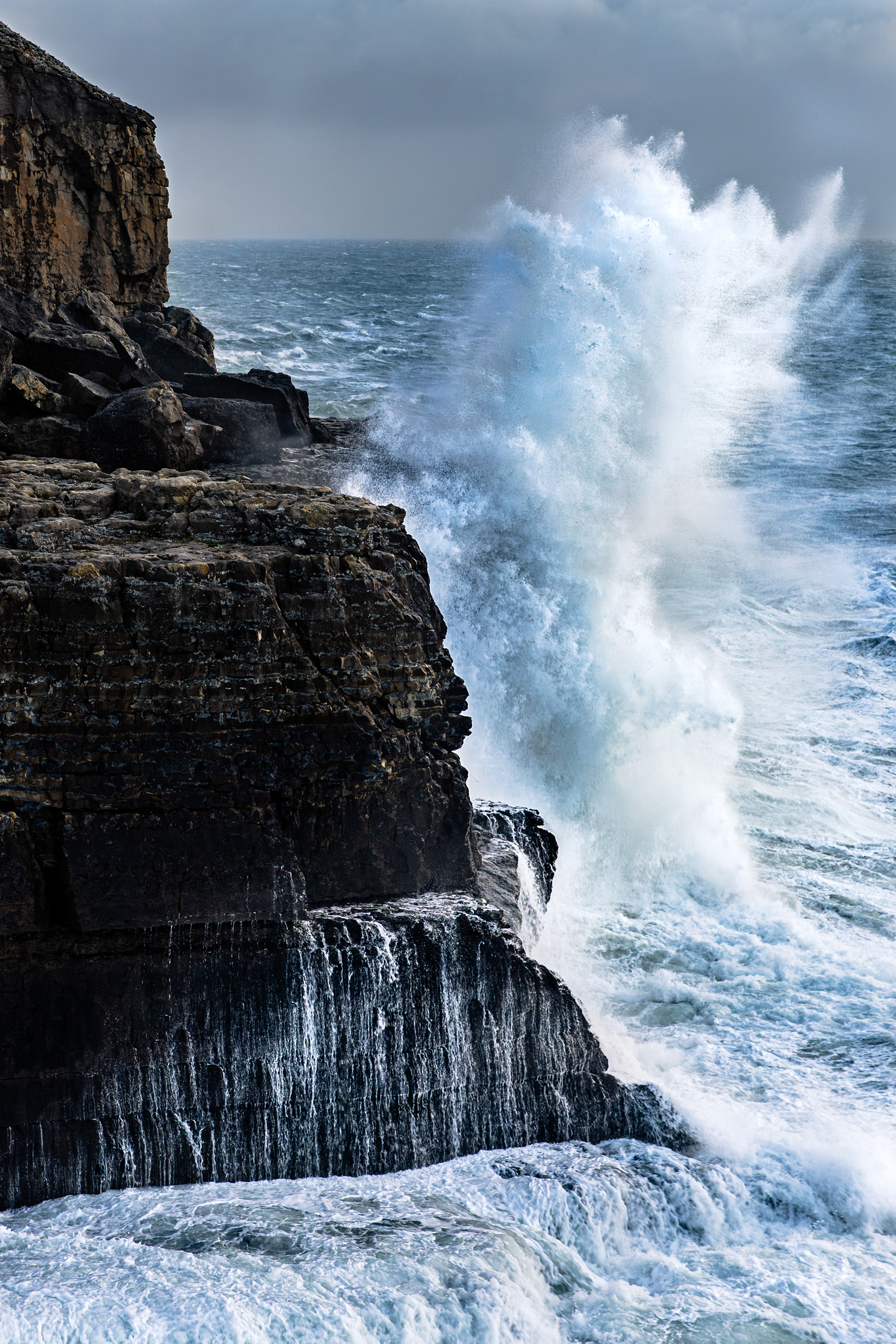 Some epic waves hitting the cliffs at Anvil point. 