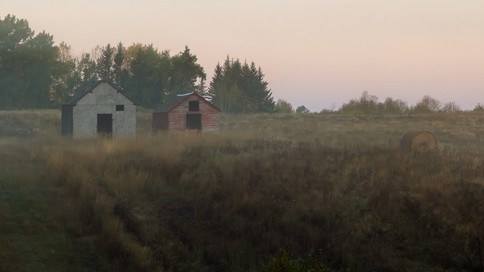 Rural Manitoba, just after dawn — mist rising, hay bales soft with frost, and no sign of owls.