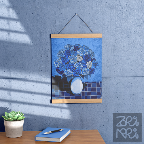 Blue Roses Botanical Illustration
