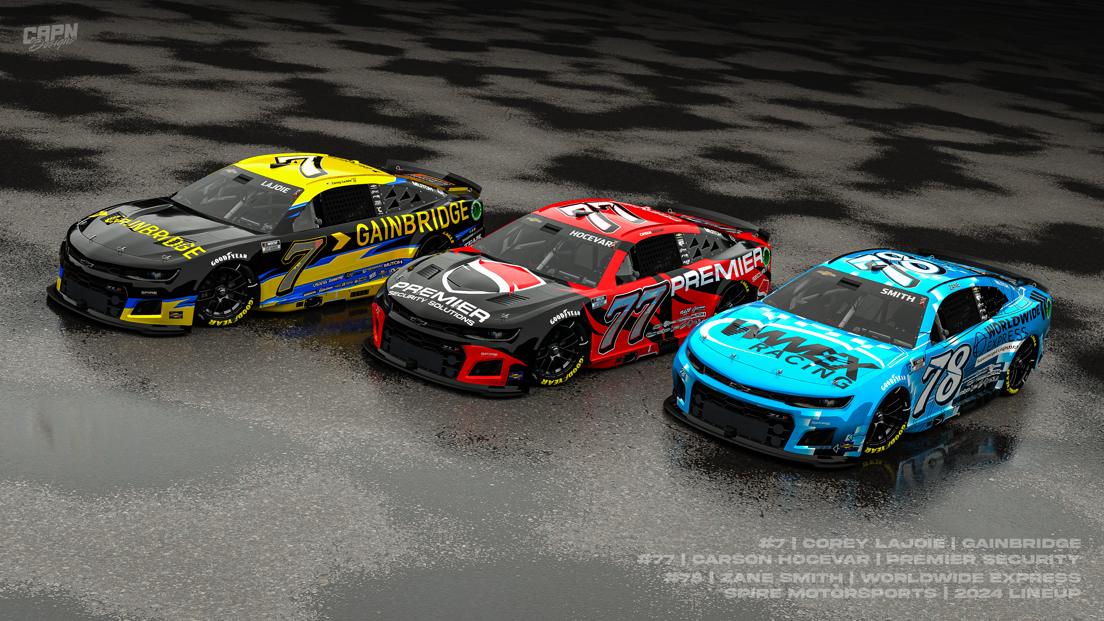 Wet Parking Lot Triple Cup Car Team Render Scene