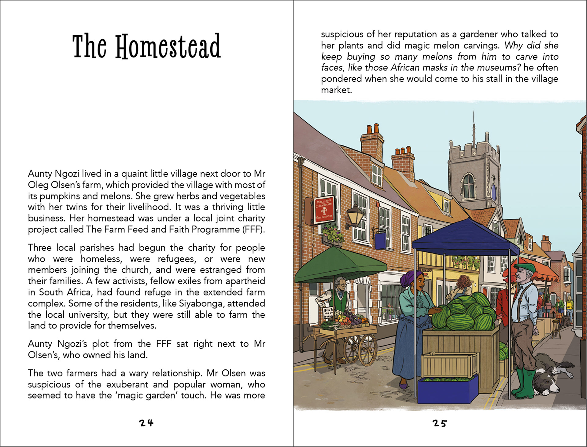 interior pages from "Compassionate Chrissie and the Magic Melons"