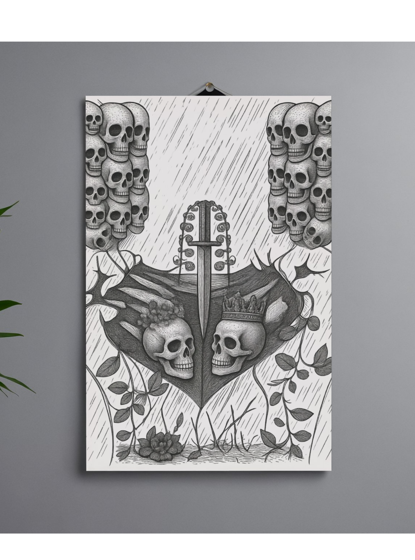 Self-created book cover, poster design featuring skull and guitar illustration with hand-drawn line art
