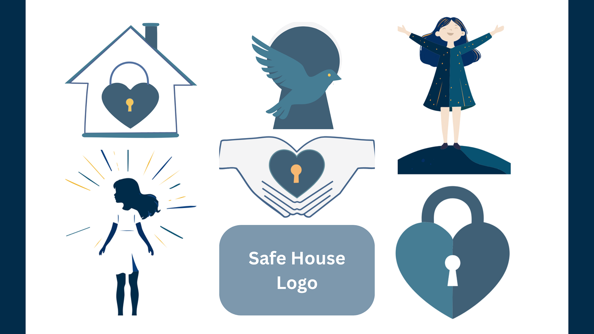 Safe House Project nonprofit logo redesign by Amanda Vest — updated brand mark featuring hope-driven blue and dark yellow color palette with compassionate, empowering visual identity