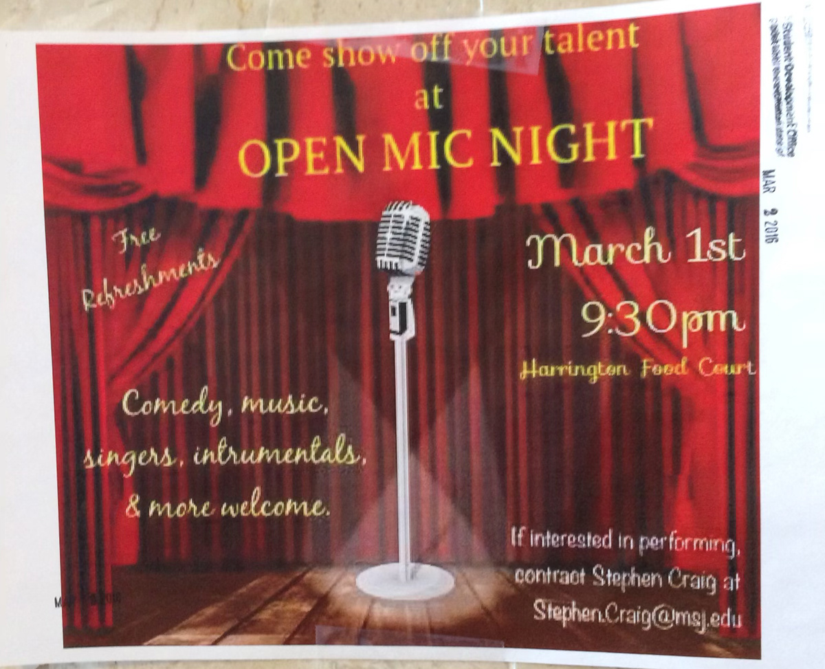 Open mic night flyer winter 2016 MSJU