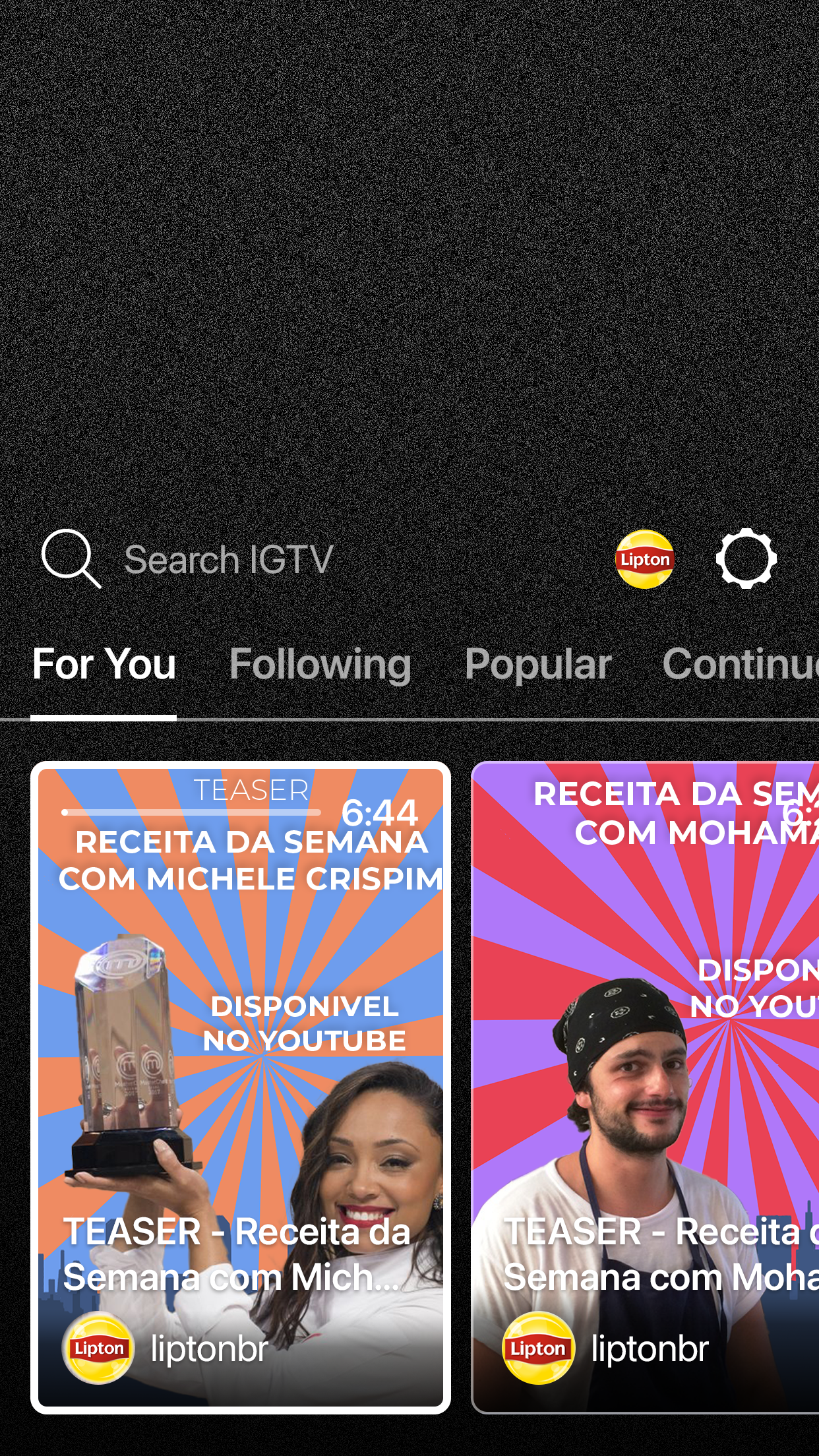 Protótipo IGTV da Minissérie Chef Lipton proposta para a Lipton