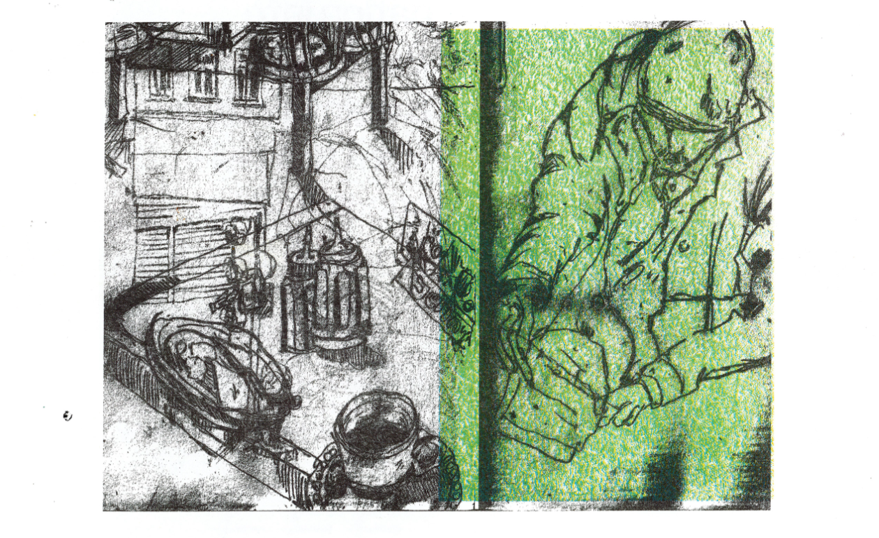 Riso Print from series of observational sketch series on Cafe's.