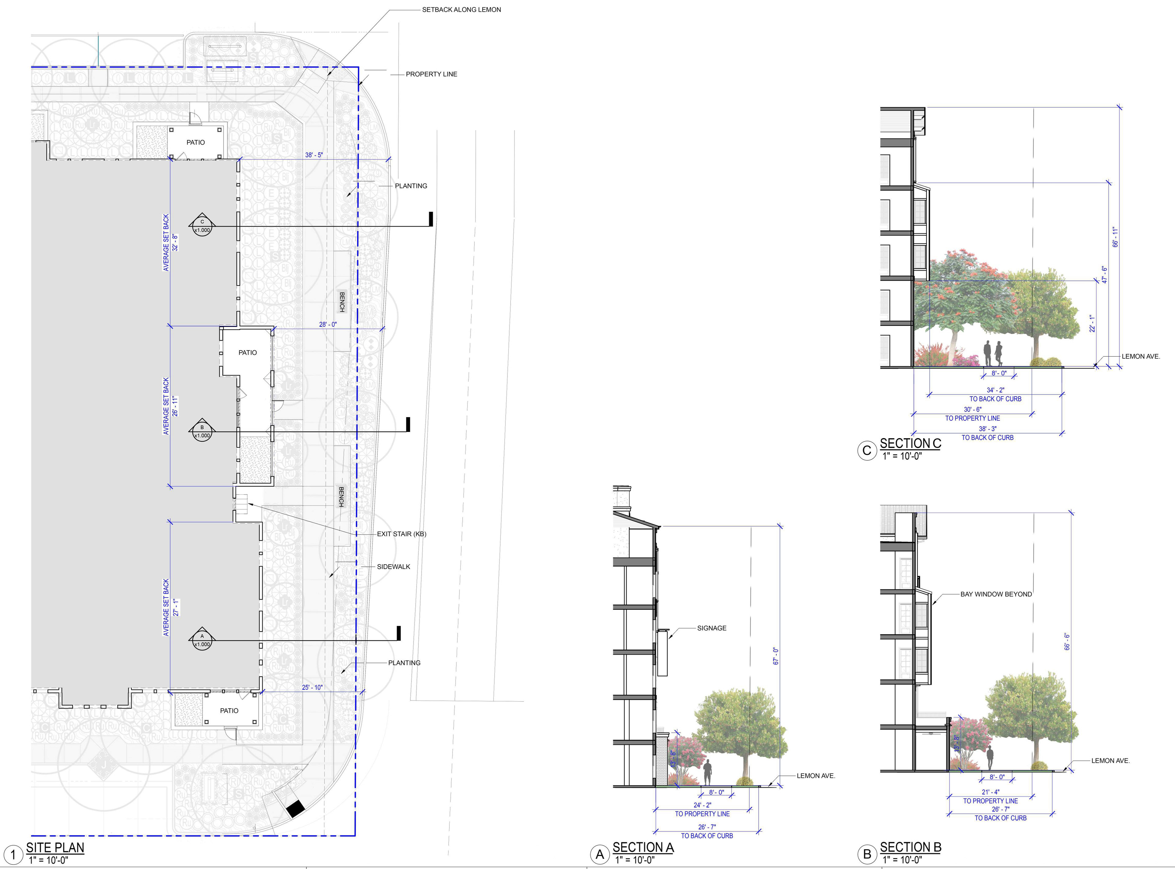 Diagram illustrating façade set backs for Planning Commission presentation.