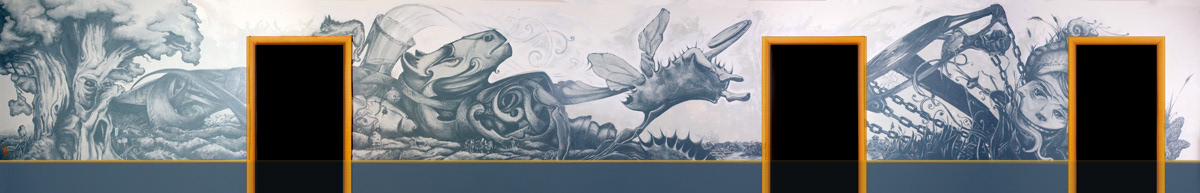Gatis Cirulis, artist, mural, blue, horse, oak, disc golf, chess, cook