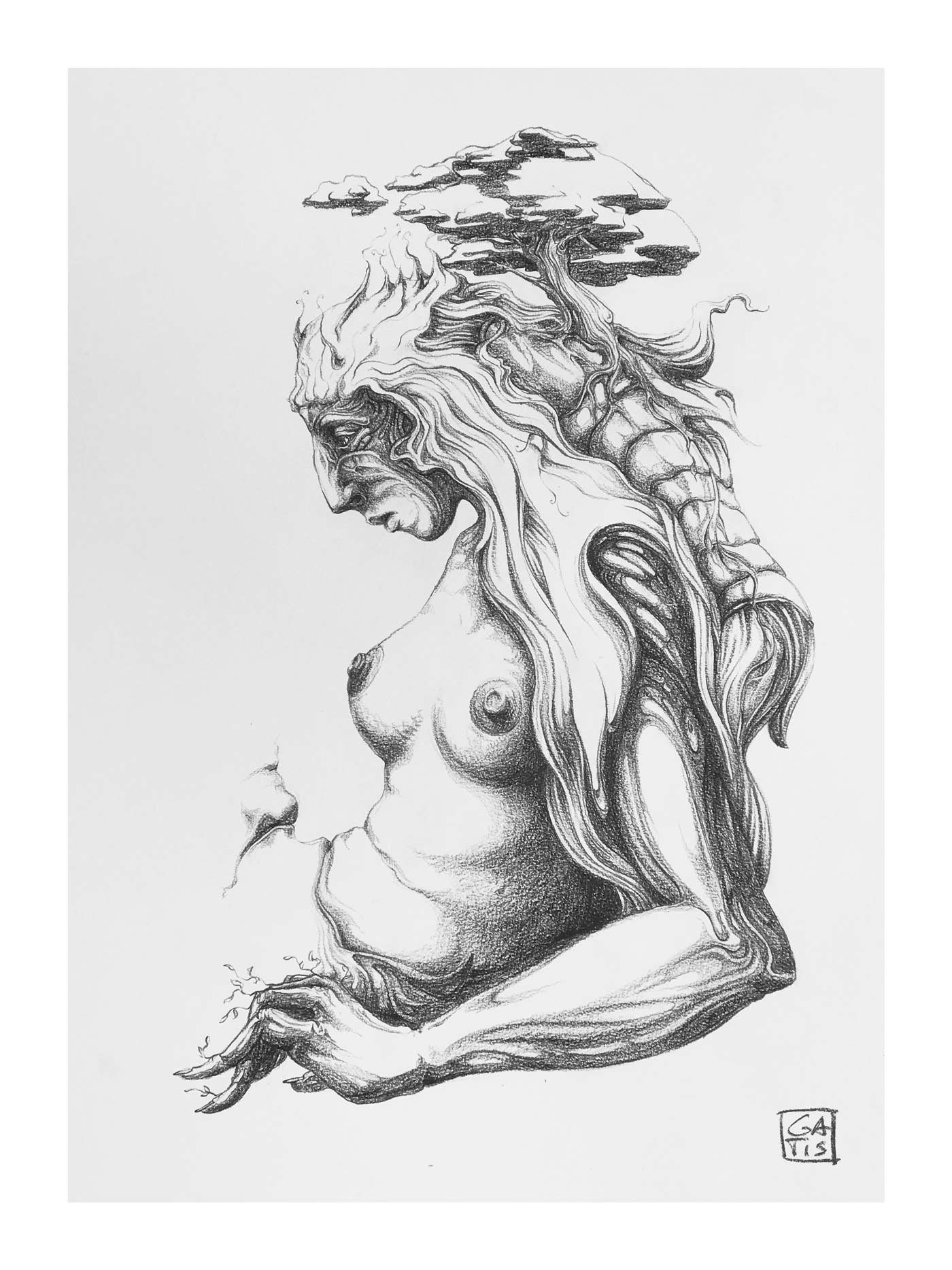 Juniper, Gatis Cirulis, art, drawing, ambiguous, sensual, gorgeous, magical, creature, tree, nature 