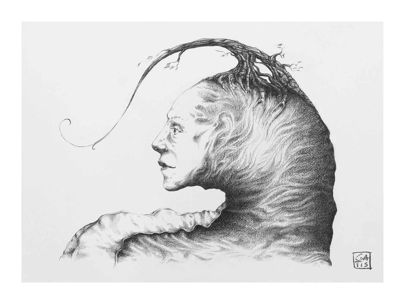 earth, Gatis Cirulis, art, drawing, worm, slug, tree, surreal, magical, profile, face plant