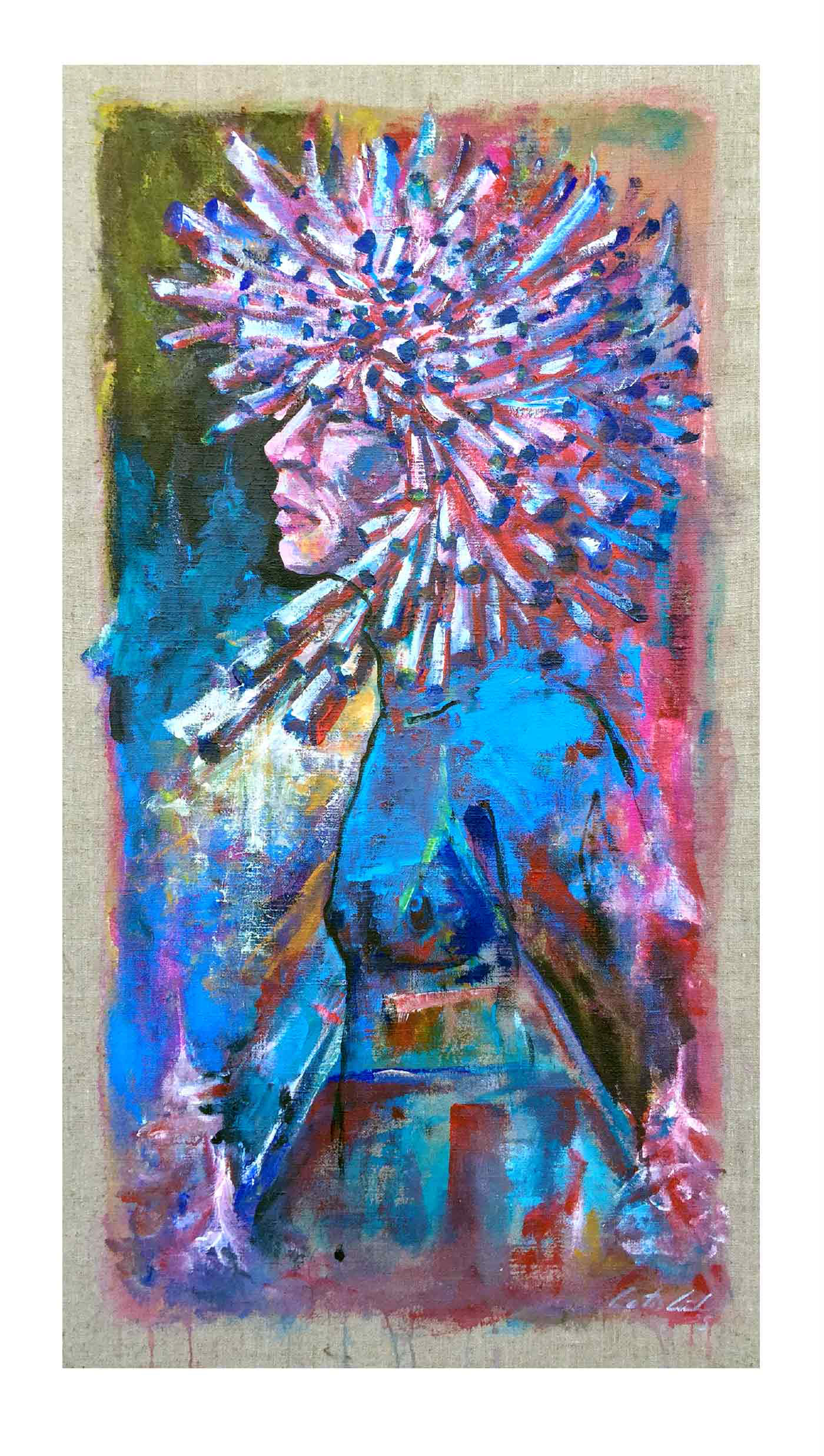 Jānis, painting, Gatis Cirulis, man, healer, woods, sauna, night 