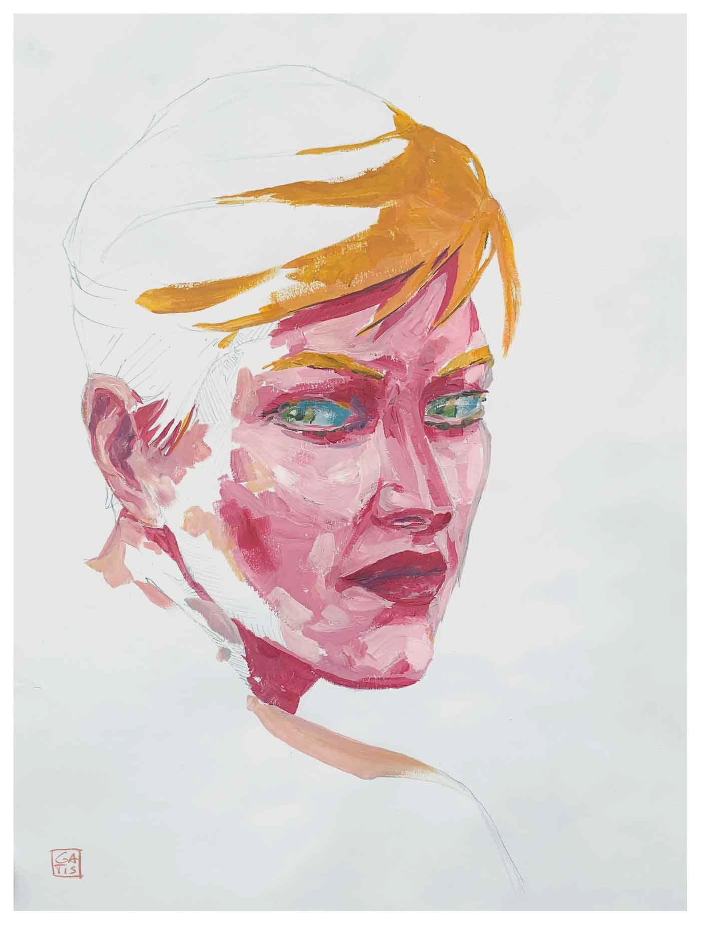 Helena, unfinished portrait, painting, face, three quarter portrait, Gatis Cirulis, sensual, face, yellow hair