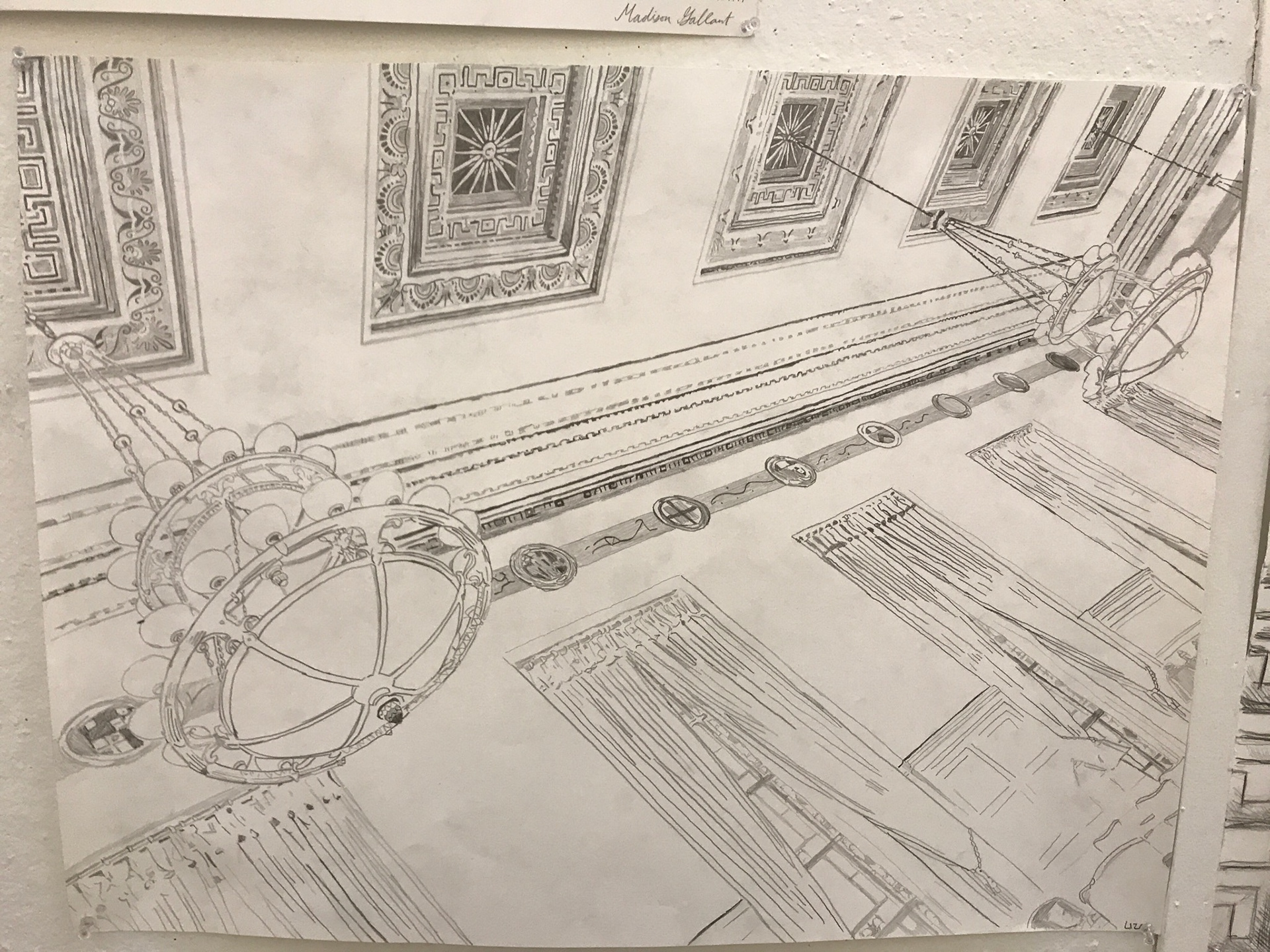Rackham Building angle drawing. Pencil on paper. December 17th 2017.