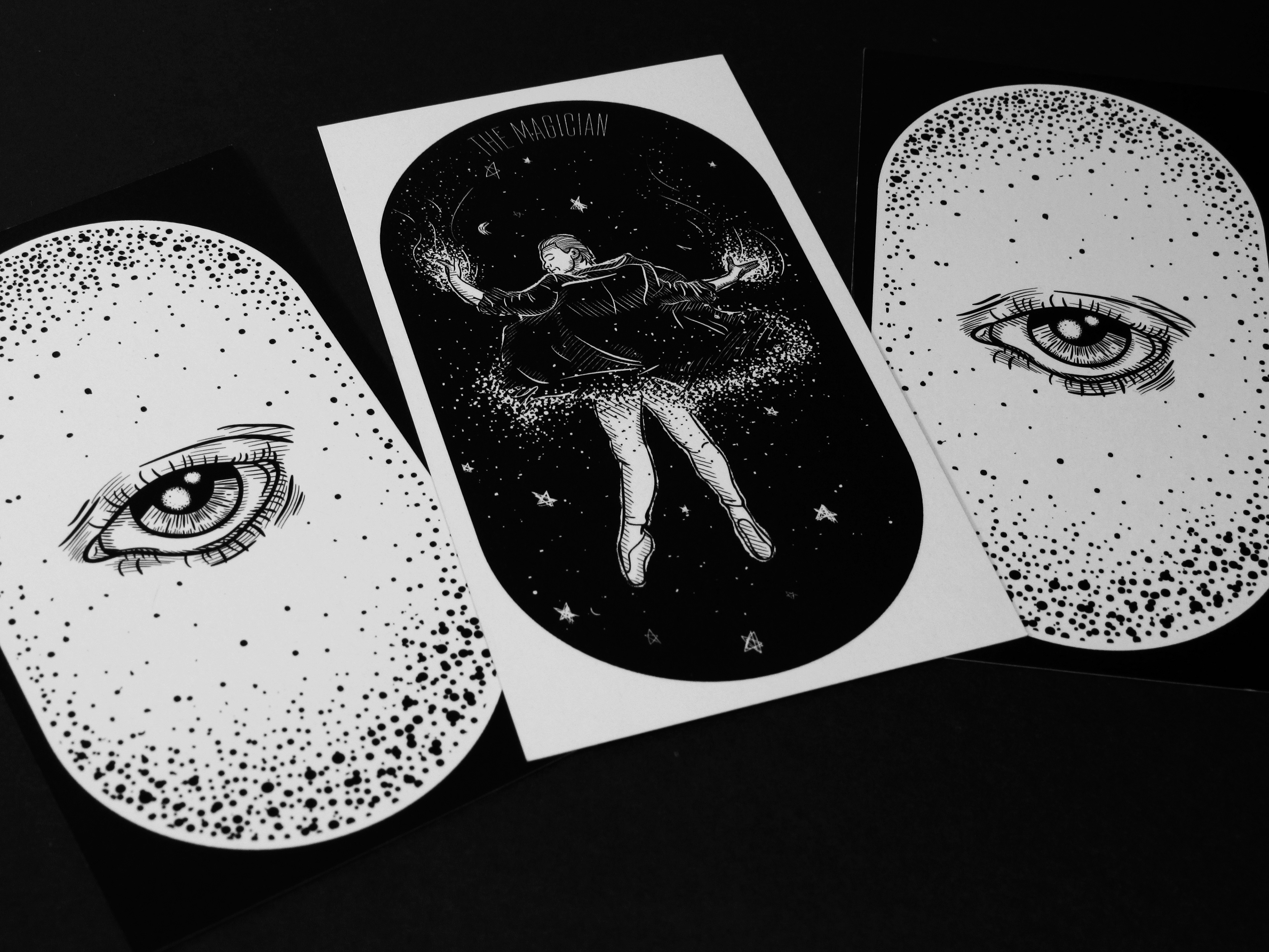 Cosmic Tarot with stars, galaxies and The Magician card illustration.