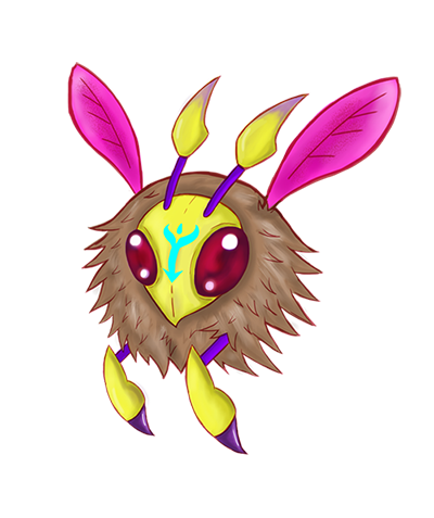 Bee-like villain with yellow and pink fluorescent colors.