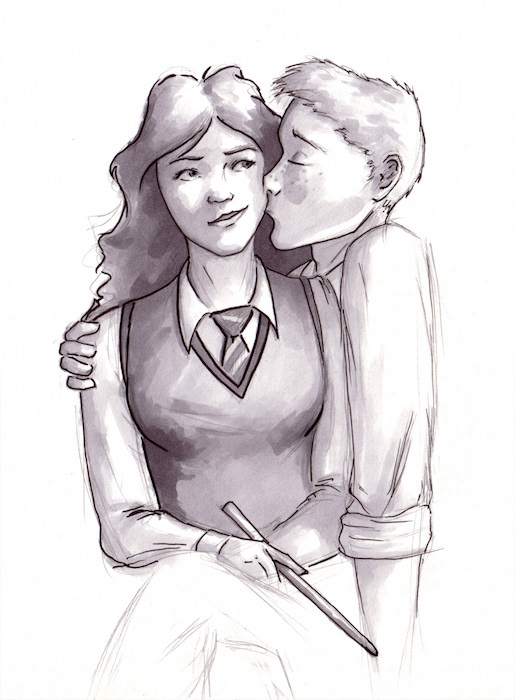 Ron Loves Hermione - Graphite, Ink and Marker on paper