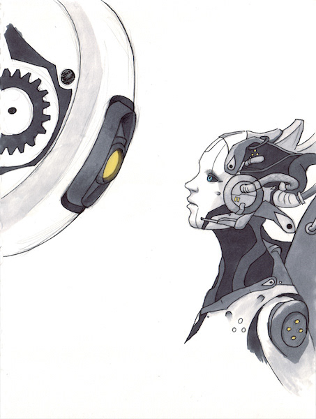 GLaDOS and the Adjutant - Graphite, Ink and Marker with digital color added