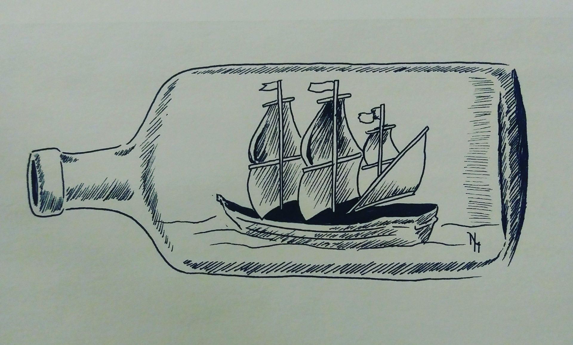 Bottle - Inktober - Ink on paper