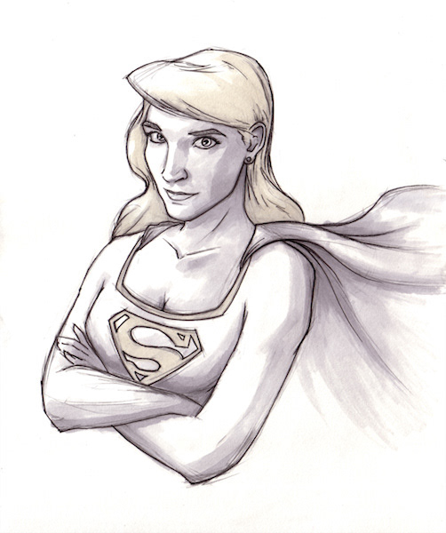Supergirl/Ariel Self-Portrait - Ink and Marker on paper
