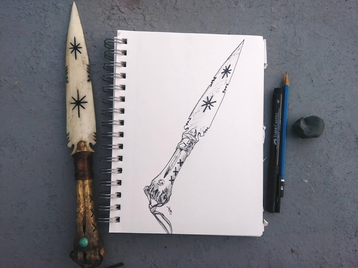 Bone Knife - Ink on paper